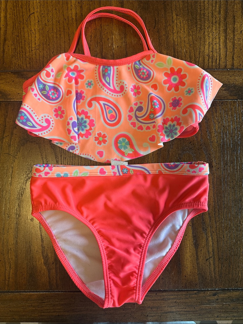 HEALTHTEX | Kids Coral Paisley Ruffle Two-Piece Swimsuit